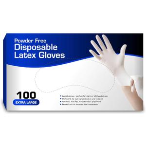 Chef's Star New Disposable Latex Gloves, Powder Free (100 Gloves Per Box) (Extra Large)