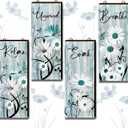 Tatuo 4 Pieces Teal Daisy Floral Bathroom Wood Wall Decor Teal Relax Soak Unwind Breathe Flower Rustic Farm Sign Turquoise Blue Daisy Floral Butterfly Wall Art Blue Bathroom Accessories for Home