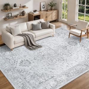 8x10 Washable Area Rugs for Living Room Grey Non-Slip Rug