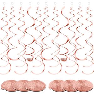 36 Pcs Hanging Swirl Party Decorations Plastic Streamer Swirls Spiral Party Decorations for Ceiling Birthday Wedding Baby Shower Graduation(Rose Gold)