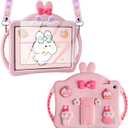 VOFUOE for Samsung Galaxy Tab A9 Plus Case for Kids Girls with Screen Protector Shoulder Straps Handle Rabbit Soft Silicone Tablet Cover for Galaxy Tab A9 Plus 11'' 2023-Pink