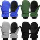 Geyoga 4 Pairs Kids Mittens Waterproof Ski Gloves Boys Girl Warm Snow Winter Mittens for Kids Toddler Outdoor Activities (5-8 Years, Black, Gray, Army Green, Royal Blue)