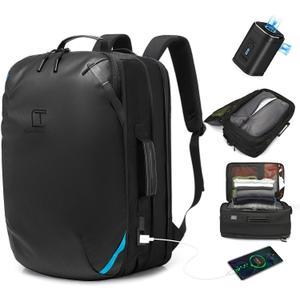 TANGCORLE Vacuum Compression Backpack with Pump, Extra Large Capacity 50L Expandable Travel Backpack, Water Resistant 17.3" Laptop Backpack with USB Charging Port for Men & Women
