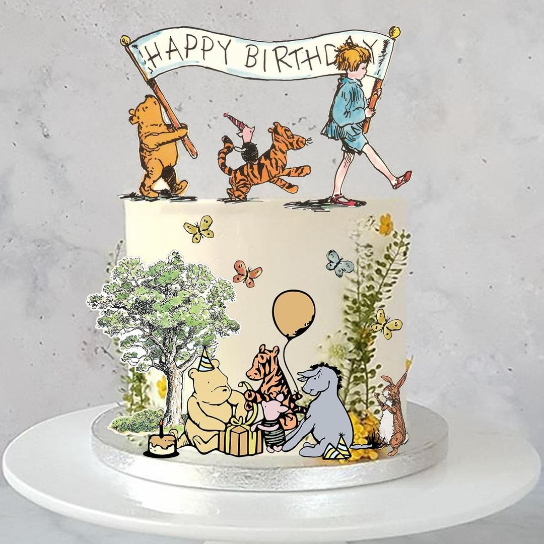 Winnie Happy Birthday Cake Toppers for Birthday Decorations Classic Winnie Cake Decorations for Birthday Party Supplie