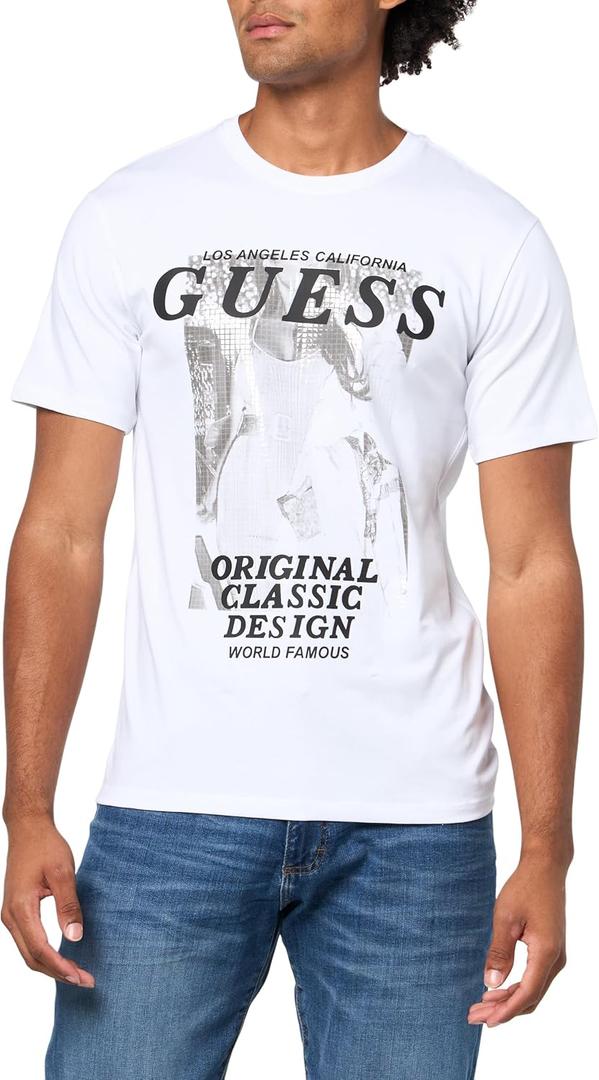 GUESS Men's Eco Foil Box Tee (XX-Large, Pure White)
