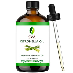 SVA Citronella Essential Oil – 4 Fl Oz – 100% Natural Citronella Oil - for Diffuser, Hair Care, Face, Skin Care, Aromatherapy, Scalp and Body Massage, Soap and Candle Making - with Dropper 