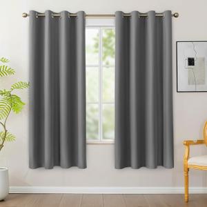 BONZER 100% Blackout Curtains 4 Panels  Light Blocking Window Drapes for Bedroom, Single Layer Privacy Protection Total Room Darkening Curtain with Black Backing for Living Room, 54 x 63 Inch, Grey