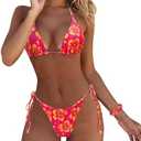 MOSHENGQI Women Sexy Brazilian Bikini 2 Piece Spaghetti Strap Top Thong Swimsuit Bathing Suit, Small