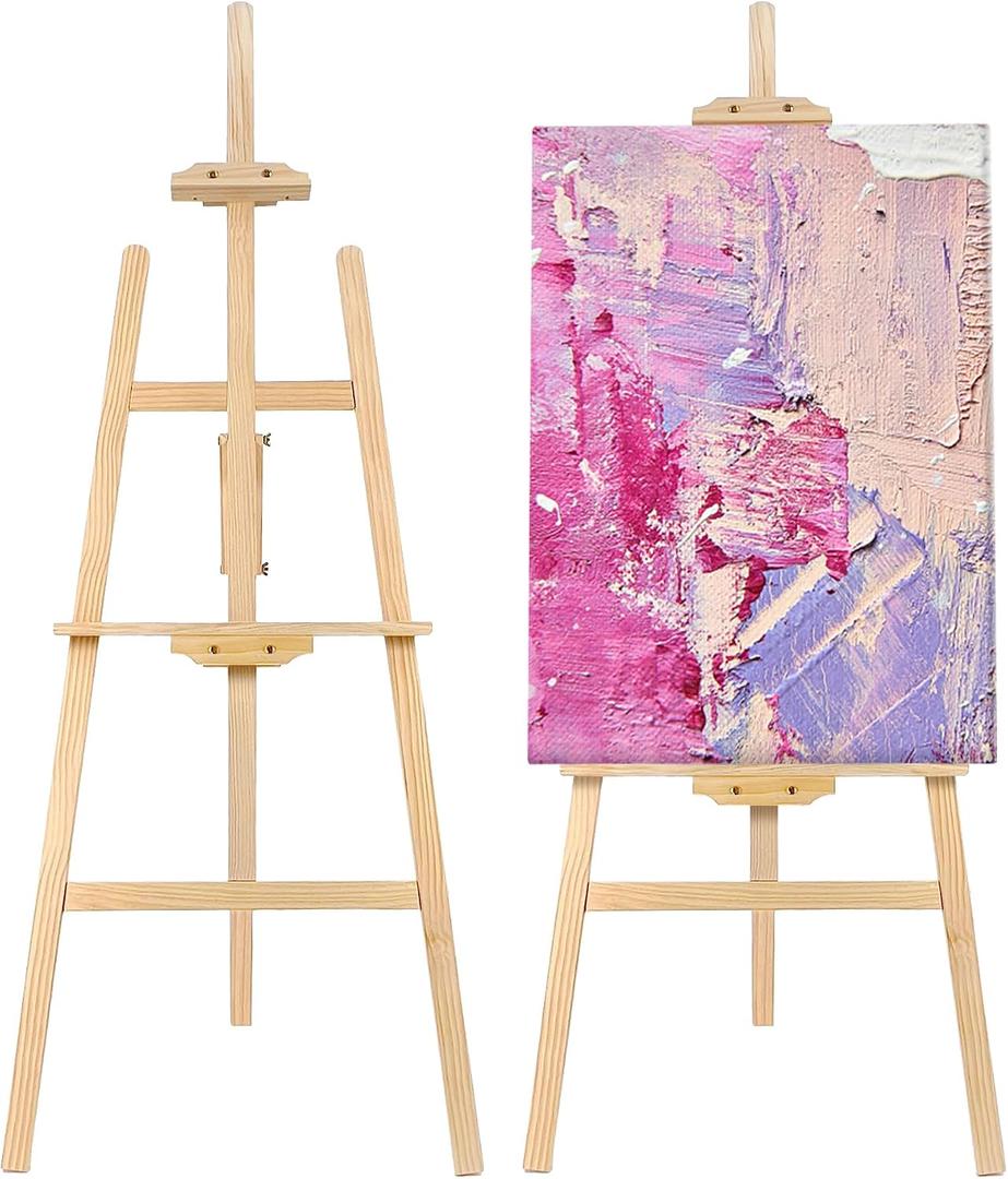 Adjustable Wooden Painting Easel, Art Easel Stand Hold up to 43'', Painting Canvas for Wedding Sign and Poster, Drawing for Adults, Begginners and Students, 59 Inches