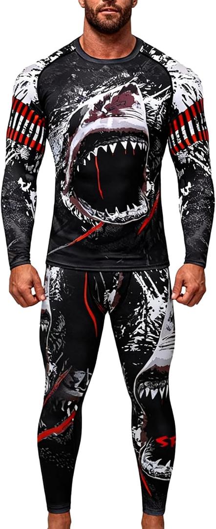 Cody Lundin Men's Compression Long-Sleeved T-Shirt Trousers Athletic Base Layer Cool Dry Workout Fitness Set Slim Body Shaper (Black, M)
