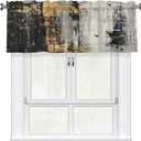Black Gold Valance for Windows Abstract Print Small Window Curtain Valance Rod Pocket Short Curtains for Bathroom Living Room Cafe Laundry Basement 54 x 18 Inches, 1 Piece