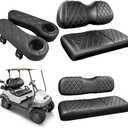 Golf Cart Front&Rear Seat Cover Armrests Fits Club Car Precedent
with Cup Holder,for 1" Square Tube,Scratch-resistant Vinyl Material (Black&Black Stitching)