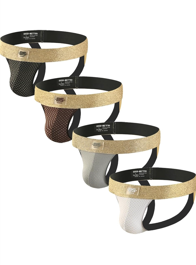 BSHETR Men's Jockstraps Athletic Supporters 4-Pack Cotton Work Out Underwear, L