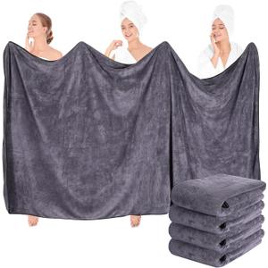 Preboun 4 Pcs Oversized Fleece Bath Towels, 40 x 80 Inch Bath Sheets Extra Large Microfiber Coral Velvet Highly Absorbent Towels 350gsm High Density Towel for Adults Home Beach (Dark Gray)