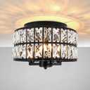 Black Crystal Flush Mount Ceiling Light, 4 Lights Black Dining Room Light Fixtures with E12 Base, Modern Close to Ceiling Light Fixture for Bathroom, Hallway, Kitchen, Bedroom, Entryway