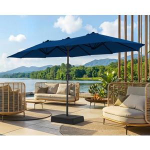 SUPERJARE 13FT Outdoor Patio Umbrella with Base Included, Double Sided Pool Umbrellas with Fade Resistant Canopy, Large Table Umbrella for Deck, Market, Backyard - Navy Blue