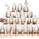 Glass Bud Vase Set of 20, Small Flower Vases, Glass Vases for Centerpieces, Vintage Home Table Decorations Bud Vases (20 Pcs, Amber)