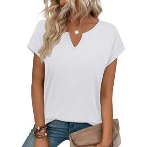 WIHOLL Womens Summer Tops 2026 Cap Short Sleeve Shirts V Neck Tshirts Spring Blouses Beach Vacation Clothes (White, XXL)
