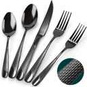 Silverware Set, 30 Pieces Black Hammered Flatware Set for 6, Mirror Polished Stainless Steel Cutlery Set for Home, Kitchen, Restaurant and Hotel, Dishwasher Safe