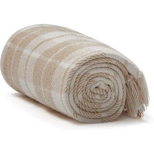 Americanflat 50x60 Throw Blanket - Soft and Breathable Cotton Throw Blanket for Couch, Bed, Chair - Decorative Blankets Perfect for Home, Office, or Outdoor Use - Ecru Camel Plaid Design