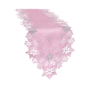 Simhomsen Embroidered Pink Snowflakes Table Runners for Christmas Holiday and Winter (Pink, 14×69 inches)