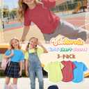 3 Pack Girls' Short Sleeve T-Shirts Loose Fit Crew Neck Tops Raglan Curve Hem Shirts Casual Kids Basic Tees 5-14Y (Red)