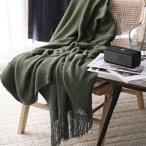 LOMAO Knitted Throw Blanket with Tassels Bubble Textured Lightweight Throws for Couch Cover Home Decor (Dark Olive, 60x90)