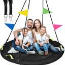 Tree Swing, 60 inch Larger Saucer Swing for Whole Family, 900lbs Weight Capacity, with Adjustable Hanging Straps, for Outdoor Backyard, Gifts for Kids, Black