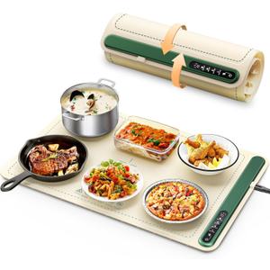 Warming Mat for Food: Portable Fast Even Heating Thickened Silicone Food Warmers for Parties, Roll Up Electric Warming Tray Hot Plate Versatile for Home Buffet Travel