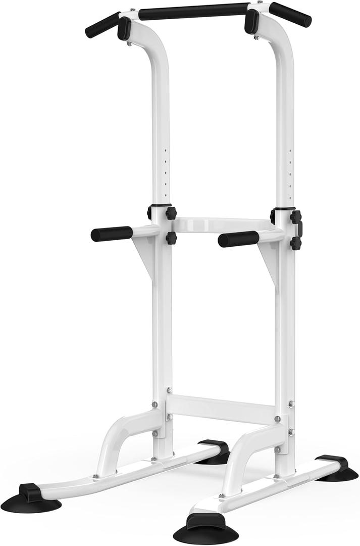 Power Tower Pull Up Bar and Dip Station, Multi-Function Home Gym, Strength Training Fitness Equipment, Height Adjustable (White)
