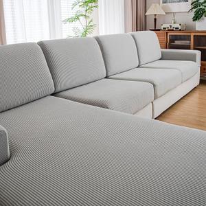 Couch Cushion Covers, Comfort Soft Magic Sofa Covers Washable Stretch Resistant Slipcovers for Sectional and L Shaped Seats Furniture Protectors for Pets (1PC Chair Cushion Cover, Light Gray)