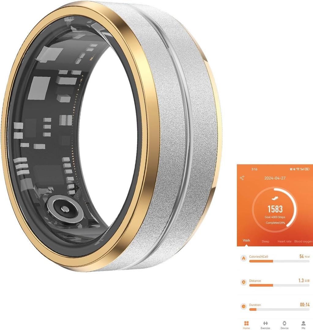 Fitness Tracker Smart Ring,Step Counter,Heart Rate Blood Oxygen Sleep Tracker Health Ring, 6ATM Waterproof Long Battery Life Smart Rings Compatible with iOS & Android Silver US8-3