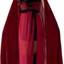 Spooktacular Creations Little Red Riding Hood Costume Women, Dark Red Velvet Dress Hooded Cloak for Fairy Halloween Parties (Small)