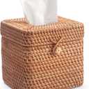 Rattan Tissue Box Cover Natural Woven Facial Napkin Holder Square with Lid 5.7 x 5.7 x 5.5 Inch (Natural)