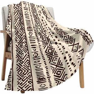 Boho Beige Throw Blanket Fleece Blanket for Couch, Vintage Tribe African Texture Soft Microfiber Fuzzy Cozy Lightweight Blankets for Home Bed Sofa All Season 40 x 60F Inch, 40*60in