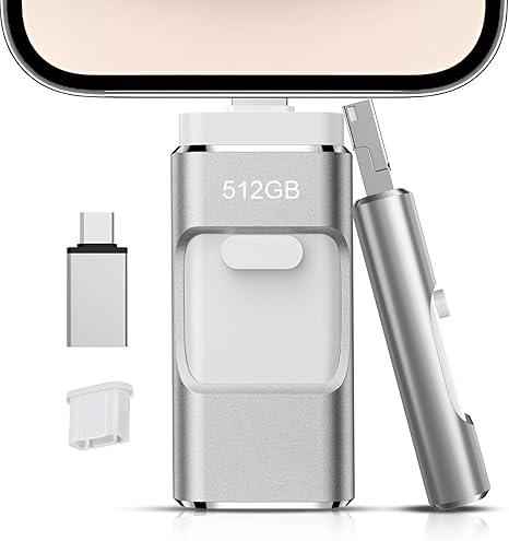 512GB Flash Drive[No App Required] Intended for Phone Tablet Androidphone and Computers, 4 in 1 Photo Stick for Phone Memory Storage Easily Backup Photos Videos（Pink）