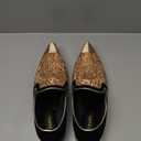 Enzo Romeo Crisiano Men Rhinestone Chrome Toe Suede Pointy Dress Loafer Slip On Shoes (8.5, Gold)
