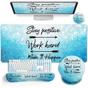 Desk Mat Pad, XXL Large Gaming Mouse Pad with Wrist Rest Wrist Support, Ergonomic Mouse Pad, Keyboard Wrist Rest, Coaster, Home Office Desk Accessories Decor Supplies, Stay Positive
