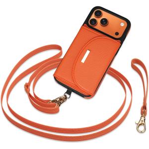 Keallce Case for iPhone 17 Pro 6.3'' Crossbody Wallet Case, Lanyards & Wrist Straps with Phone Tabs, Flip Case with RFID Blocking 4 Card Holder Slots Kickstand, Protective Cover for Women, Orange
