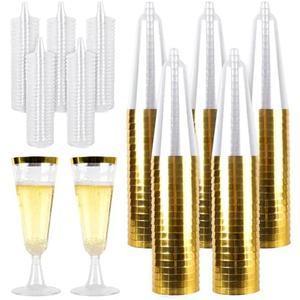 TAICHEUT 40 Pack Plastic Champagne Flutes, 5 Oz Gold Rimmed Champagne Flutes, Clear Plastic Toasting Glasses for Mimosa Bar Engagement Birthday Wedding Graduation Decorations Party