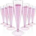 JOLLY CHEF 100 Pack Plastic Champagne Flutes Disposable 4.5 oz Purple Glitter Plastic Champagne Glasses Suitable for Wedding, Thanksgiving Day, Christmas