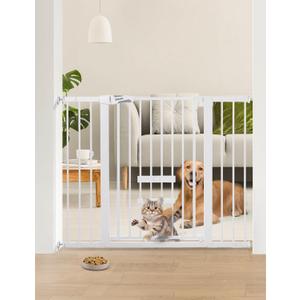 BABELIO 36 Inch Extra Tall Baby Gate with Cat Door, 29-48" Metal Pet Door for Stairs, Doorways, Auto Close, Easy Walk Thru,White