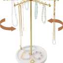Framendino, Rotating Necklace Holder Jewelry Stand Gold Necklace Display Stand Metal Jewelry Organizer with 48 Hooks Gift for Women