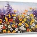 Ardemy Flowers Wall Art Canvas Daisy Colorful Bloosom Artwork Modern Landscape Painting, Purple Yellow Floral Picture Large Size Framed for Living Room Bedroom Bathroom Office Home Decor, 40"x20" (40L" x 20W", Yellow Daisy Flower Framed)