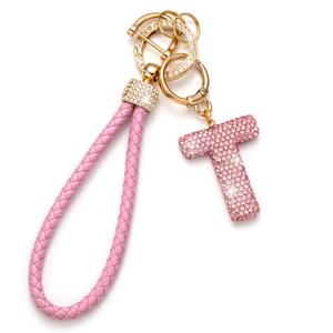 HAISWET Pu Letter Letter T Keychains for Women Initial Key Ring Crystal Pink Keychain Accessories