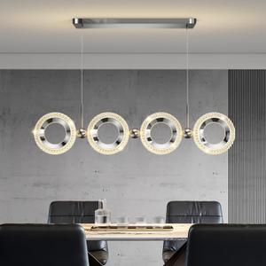 Dimmable Modern LED Chandelier with Remote Control, 3000K-6500K Acrylic Dining Room Light Fixtures Over Table, Gold Linear Pendant Light for Kitchen Island (Chrome)