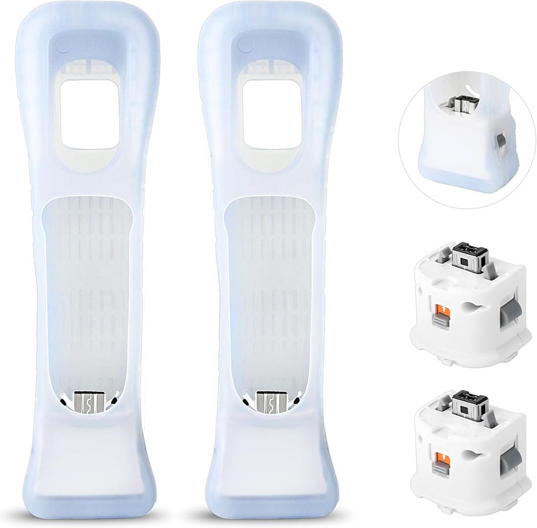 2 Pack Motion Plus Adapter with Silicon Case Sensor W for Wii Remote Controller,Motion Plus Adaptor Accelerator(White).