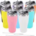 Dongni 30 oz Tumbler with Lid and Straw, Powder Coated Tumbler, Stainless Steel Tumblers Bulk, Insulated Vacuum Double Wall Coffee Travel MugMix 6 pack