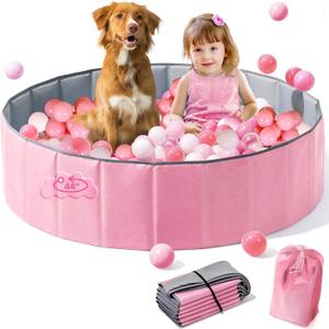 Hikiddy Large Ball Pit for Toddlers - 44 in Baby Ball Pit with Pop-Up Playmat, Foldable Kids Ball Pool, Dog Play Pit, Indoor and Outdoor Use, Hold Over 1000 Balls, Balls Not Include (Pink)