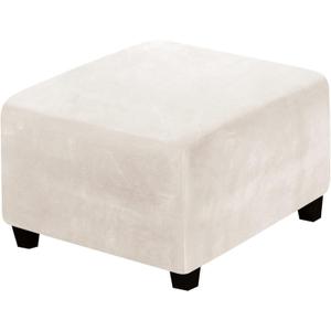 H.VERSAILTEX Ottoman Slipcover Square Footstool Protector Covers Storage Stool Ottoman Covers Stretch with Elastic Bottom, Feature Real Velvet Plush Fabric, Ivory